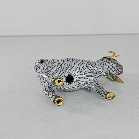 VIntage Cloisonne Enamel Copper Brass Standing Horned Goat Figurine White Gold - Picture 6 of 8